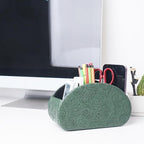 QIELIZI Remote Control Holder, PU Leather Remote Caddy Desktop Organizer with 5 Spacious Compartments for TV Remotes/Media Controllers/Office Supplies (1-Carved3 Green1