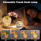 Flower Table Lamp, Orchid Flower with Crystal Vase Lamp, Cordless Touch Desk Light, 3 Colors Dimming & Rechargeable, Small Night Light for Bedroom Home, Romantic Gifts for Girl Women (Purple)