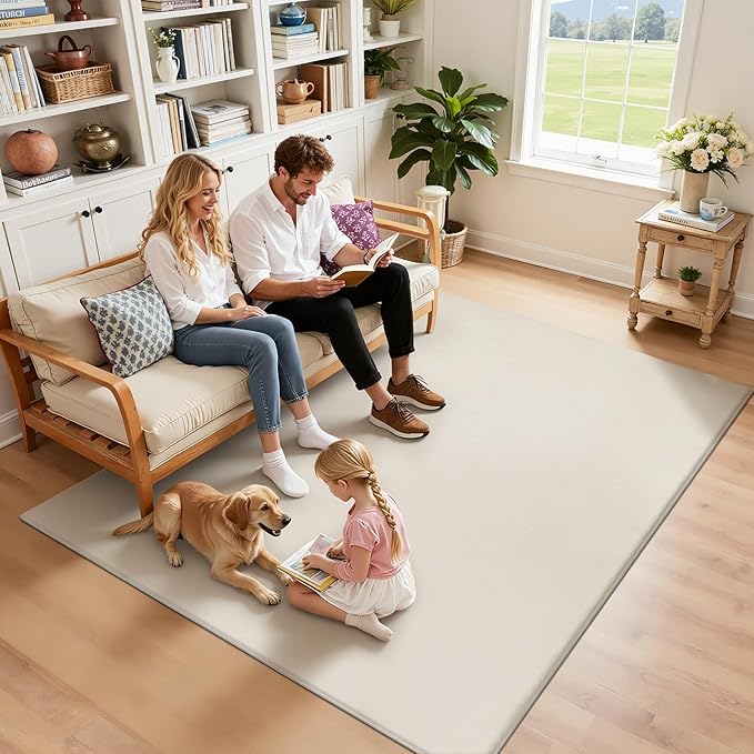 SHACOS Silky Soft Faux Rabbit Fur Area Rug 6'x9', Non Slip Washable Padded Throw Rugs, Fluffy Cozy Indoor Modern Carpet for Living Room Bedroom Dining Room Kids Room Dorm Home Decor, Cream