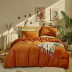 CLOTHKNOW Burnt Orange King Size Comforter Set Velvet Bedding Comforter Sets Soft Rust Caramel Comforter with 2 x Pillow Cases