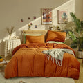 CLOTHKNOW Burnt Orange Comforter Set Queen Velvet Bedding Comforter Sets Orange Rust Comforter Terracotta Comforter Queen with 2 x Pillowcases