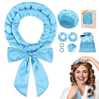 Satin Heatless Hair Curler Curls Overnight Hair Curlers to Sleep in, Hair Curlers No Heat Curls Overnight, Heatless Curling Set for Women Long Hair - 8 Pcs (Blue)
