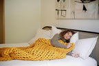 Nuzzie Original Knit Weighted Blanket- Breathable, Cooling, Hand Made Knit Throw Blanket for Sleep - Machine Washable, Stylish Design (Marigold, Full | 16lbs | 48"x72")