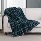 Elegant Comfort Throw Blanket, Reversible Sherpa Flannel, Ultra-Soft, Fuzzy, Cozy and Plush- All Season Lightweight Decorative Throw, 50 x 60 inches, Plaid Design Sherpa Throw, Green
