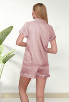 WJing Yi Jia Womens Silk Satin Pajamas Loungewear Two-Piece Sleepwear Button-Down Floral Pj Set XS-4XL