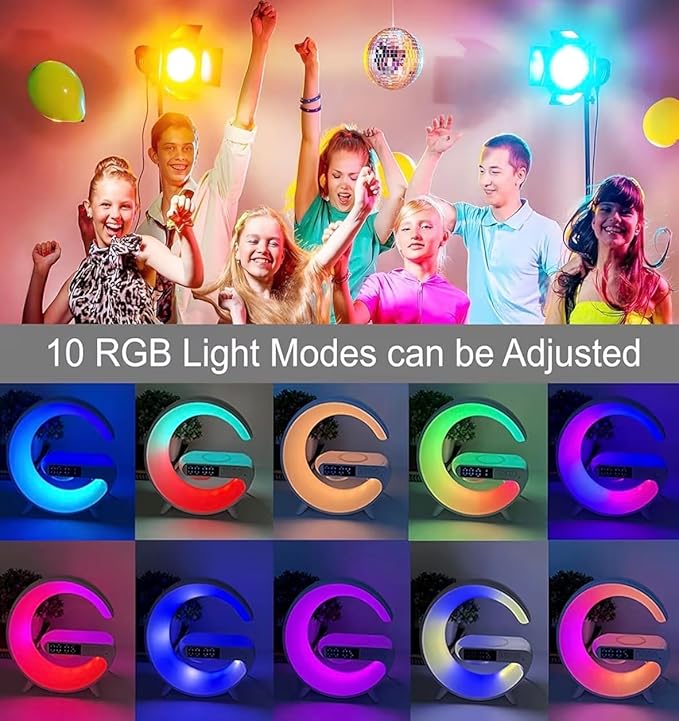 Treligate LED Table Lamp with Wireless Charger, Mini G Atmosphere Lamp with Bluetooth Speaker, Night Light Lamp Sunrise Alarm Clock, Smart Light Sound Machine, (Black)