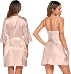 Ekouaer Women's Satin Robe Set Nightgown with Robes Silk Pajama Set 2 Pieces Lingerie Cowl Neck Cami Sleepwear Sets