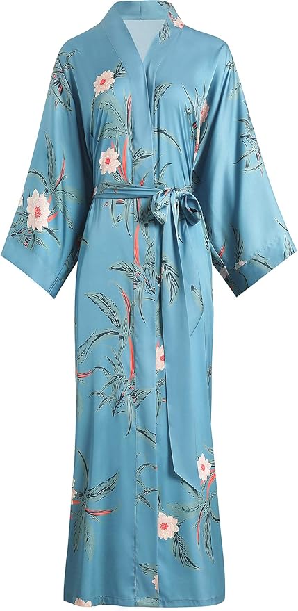 Aensso Long Soft Lightweight Silky Kimonos Robes for Women, Luxury Japanese Floral Womens Kimono Robe