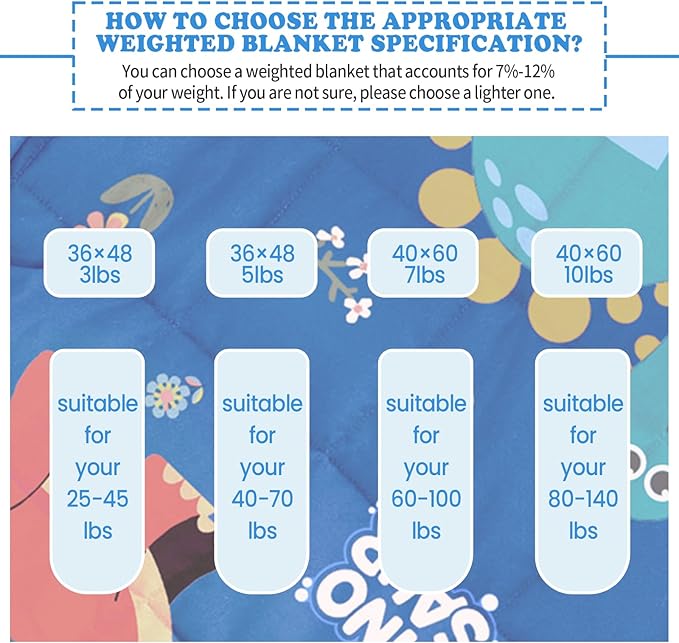 HOSUKKO Weighted Blanket - 7 lbs Blue Dinosaur Heavy Blanket - Breathable Blanket(41 * 60 inches, 7 lbs)