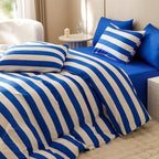 CLOTHKNOW Stripes Comforter Set Full Size Blue White Bedding Comforter Sets Farmhouse Bedding Soft Comforter with 2 x Pillow Cases