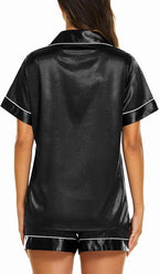 Ekouaer Silk Pajamas for Women Short Sleeve Sleepwear Soft Button Down Loungewear 2 Piece Satin Pjs Shorts Set