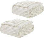 Nestl White Throw Blanket for Couch - Cozy Warm Fuzzy Blankets for Women, Set of 2 Small Fleece Throws for Girls - Off White, 50 x 60 Inches