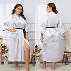 Kihnop Women's Floral Long Kimono Robe Long Satin Robe Long Silk Robe Ladies Kimonos Silky Bathrobe Cover Up, One Size
