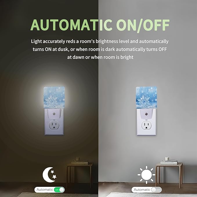 Snowflakes Christmas Night Light, Winter Snowflakes Night Light Plug into Wall with Dusk to Dawn Sensor, LED Lamp Energy Saving Lights for Men Women Boys Girls,Lamp for Bedroom Bathroom Hallway