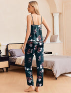 Ekouaer Women Silk Satin Pajamas Sleeveless Pjs Set 2 Piece Summer Loungewear Sleepwear with Pockets S-XXL