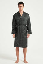 Men's 100% Mulberry Silk Long Robe Kimono Paisley Print Bath Robe, Heavy Silk 19 Momme Dressing Gown
