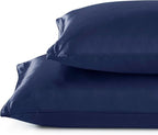 Navy Blue Satin Pillowcases with Zipper （20x36）,King Size Pillowcases Set of 2,Navy Blue Silk Pillowcase for Hair and Skin