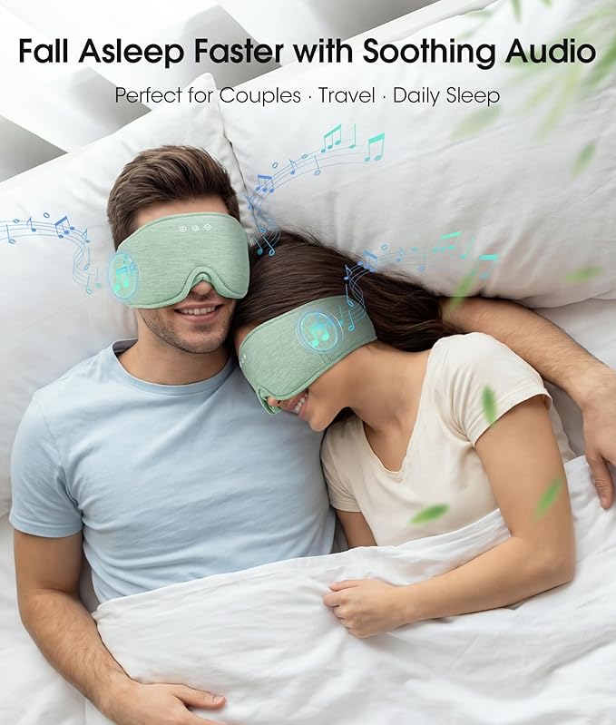 MUSICOZY Bluetooth Sleep Headphones, Wireless Sleep Mask with Bluetooth 5.4, Ultra-Thin Stereo Speakers, 14H Playtime, Comfortable Eye Mask for Side Sleepers, Travel & Relaxation Gifts for Men Women