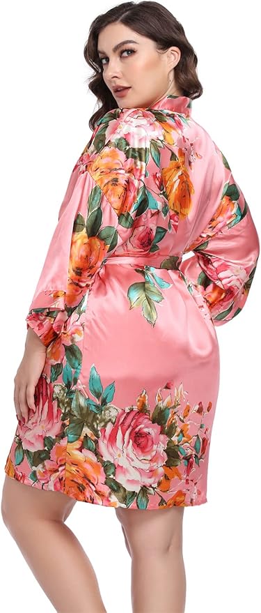 MissNina Women's Floral Satin Kimono Robes Short Silky Bridesmaid Robes Sleepwear