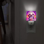 Sloth Night Lights Plug Into Wall, Playful Cartoonish Heart-Shaped Glasses Drink Summer Peach Smart Outlet Plug in Led Night Light Lamp for Living Room Entryway Kitchen Decor 1pcs