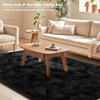 Black Rugs for Bedroom 9x12 ft Large - Ultra Soft Faux Fur Area Rug - Plush Non-Slip Shaggy Carpet for Living Room, Cozy Fluffy Rug for Kids Boys Girls Dorm Nursery Room, High Pile Floor Carpet