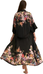 Kihnop Women's Floral Long Kimono Robe Long Satin Robe Long Silk Robe Ladies Kimonos Silky Bathrobe Cover Up, One Size