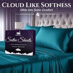 SLEEP SANCTUARY Satin Sheets Full Size – 4 Piece Luxury Silky Bed Set, Softer Than Silk, 15" Deep Pocket, Cooling & Wrinkle-Free, Moisture-Wicking & Breathable for Hair & Skin (Sea Teal)