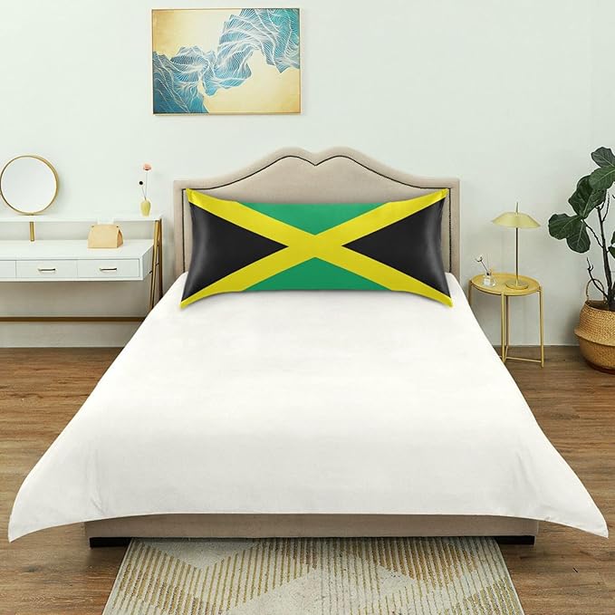 Satin Pillowcase for Hair and Skin, Jamaica Flag Silk Pillowcase Soft and Cozy Body Pillow Covers, Queen Size Satin Pillow Cases with Envelope Closure(20x30 Inch), 1PC