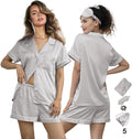 WJing Yi Jia 5Pcs Womens Soft Satin Pajama Set XS-4XL Button-Down Silk Pajamas Floral Sleepwear Bridal Pjs Lounge Pj Sets