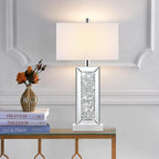 Modern Table Lamp Set of 2 Touch Control, Silver Mirror Big Diamond Crystal Bedside Lamp with USB C+A Ports, 3-Way Dimmable Mirrored Nightstand Lamps White Fabric Shade for Living Room Bedroom