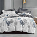 ALESSEL Natural Cotton 3pcs Botanical Comforter Set - Queen Size, Dark Gray Comforter with Blue & Gray Leaves, Reversible Lightweight Floral Bedding Sets