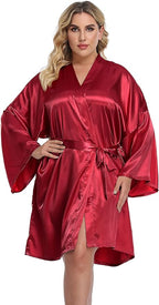 Women's Plus Size Satin Kimono Robes Short Silk Bathrobe Bridesmaid Wedding Party Nightgown Sleepwear