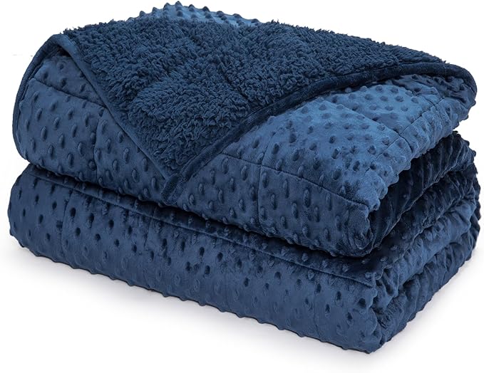 Minky Dot Weighted Blanket for Adults Queen Size 15 lbs, Soft Cozy Heavy Blanket for Stress Relief and Sleep Promotion, Warm Blanket for Autumn Winter with Glass Beads, Navy Blue 60 x 80 inches