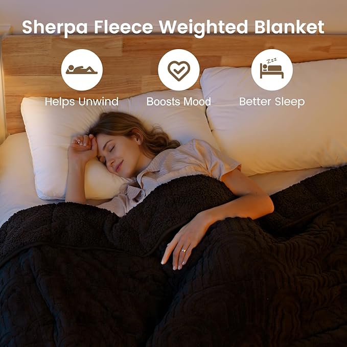 Sherpa Fleece Adult Weighted Blanket Great for Sleep, 15 lbs Dual Sided Soft Fuzzy Heavy Blankets for Couch Bed Sofa, Cozy Warm Fluffy Arched Jacquard Throw for Winter (Black, 60" x 80", 15 Pounds)