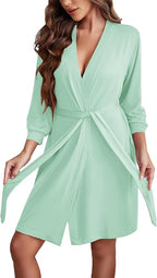 Ekouaer Women‘s Robes Lightweight 3/4 Sleeve Short Knit Bathrobe Soft Knee Length Sleepwear Robes with Pockets S-XXL