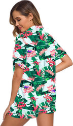 SWOMOG Womens Silk Satin Pajamas Set Short Sleeve Sleepwear Button Down Top and Shorts Loungewear 2 Piece Pjs Set XS-3XL