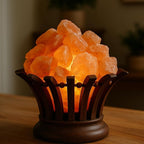Himalayan Salt Lamp Basket – Salt Lamp with Wooden Bowl – Authentic Himalayan Crystal Night Light – Natural Pink Rock for Bedroom, Living Room, Office and Decor Gift