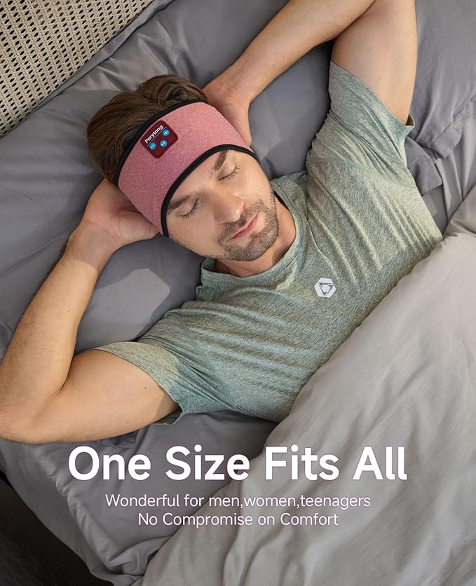 Perytong Sleep Headphones Bluetooth Headband, No Pressure for Ear, Headband Headphones Wireless Earphones Music Sleep Headband Earbuds, Sleep Mask Gifts for Men Women Teens