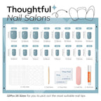 Modelones Steel Blue Press on Nails, Short Square Fake Nails, Reusable Nail Kit with Nail Glue Adhesive Tabs Mini Nail File, Nails Press Ons 32Pcs16 Sizes, Women Girl Gift