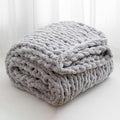Wttfc Chunky Knit Throw Blanket, Handmade Soft Chenille Yarn Throw Blanket, Thick Cable Knitted Blankets, Large Rope Knot Crochet Blankets for Couch Sofa Bed Home Decor,Gray,60x60cm