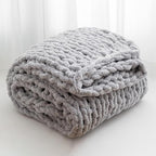 Wttfc Chunky Knit Throw Blanket, Handmade Soft Chenille Yarn Throw Blanket, Thick Cable Knitted Blankets, Large Rope Knot Crochet Blankets for Couch Sofa Bed Home Decor,Gray,120x150cm