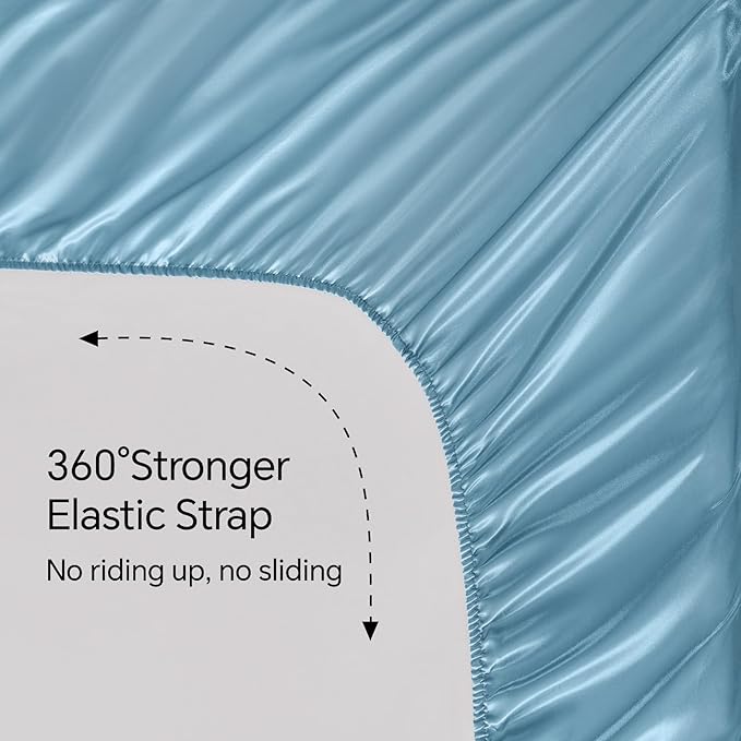 BEDELITE King Size Sheets Set, Luxury Soft Airy Blue Satin Sheets for Hair and Skin, Similar to Silk Bed Sheets Set 4 Pieces with 1 Deep Pocket Fitted Sheet, 1 Flat Sheet, and 2 Pillowcases