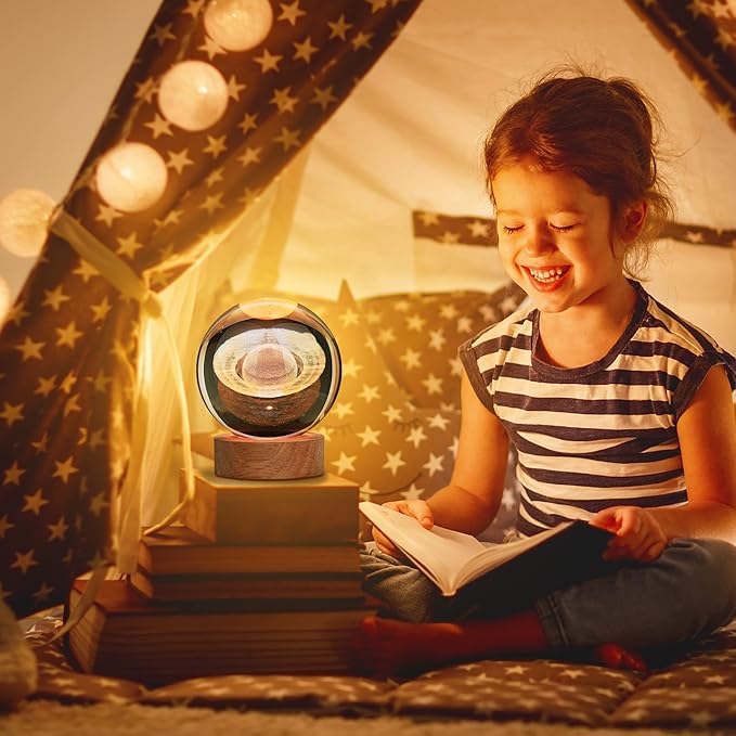Large 3D Crystal Ball Saturn Lamp, Crystal Lamp 16 Color Changing Night Light with Remote Control for Bedroom Decor, Ideal Birthday Gift for Teens Boys and Girls, Saturn Model