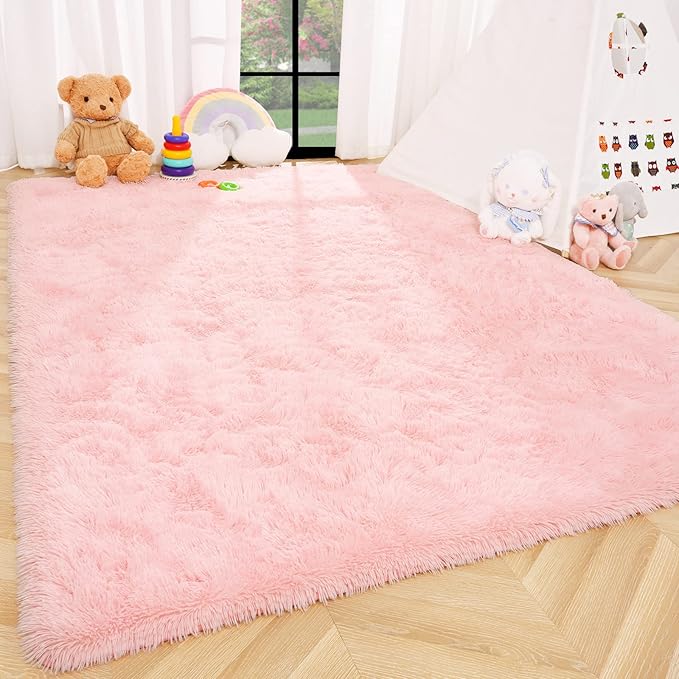ISEAU Fluffy Rug Carpets Soft Shaggy Area Rugs, Indoor Floor Mats for Kids Room Fuzzy Carpet, Dorm, College, Apartment Mat Bedside Rug for Boys Girls Bedroom Living Room Home Decor, 3ft x 5ft, Pink