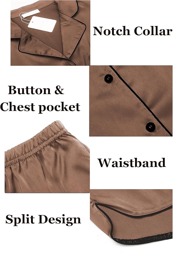 Ekouaer Womens Silk Satin Pajamas Set Short Sleeve Sleepwear Button Down Loungewear 2 Piece Pjs Shorts Set S-5X Plus Size