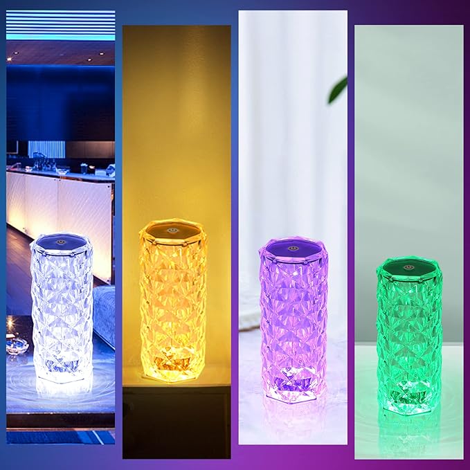 Crystal Touch Control Rose Lamp - 16 Color Dimmable LED Desk Lamp Light, Battery Operated Small Table Lamp for Bedroom with Remote Controller, Night Light, Gift for Mom Dad Wife