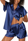 Ekouaer Women's Classic Button Down Ruffle Sleeves Short Satin Silk Pajama Set