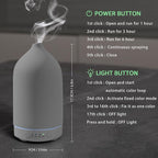 Gooamp 200ML Ceramic Essential Oil Diffuser - Ultrasonic Aromatherapy & Humidifier with 7-Color LED Lights, Auto Shut-Off, Grey, 1H/3H/6H Timer | Scent for Home,Office,Yoga