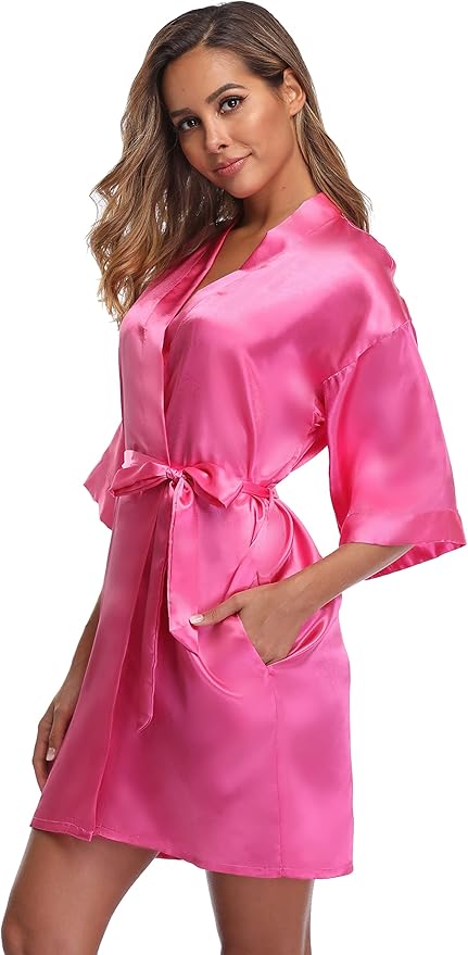 Robe for Women Silky Lightweight Satin Kimono Bride Bridesmaids Wedding Party Robes Dressing Gown Summer Loungewear