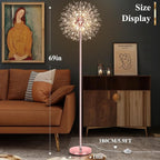BesLowe 69'' Crystal Floor Lamp for Living Room, Modern Standing Lamp with 738PCS K9 Crystals, Tall Lamp Pole Light for Bedroom Office, Mid Century Floor Lighting with 9 LED Bulbs, Rose Gold